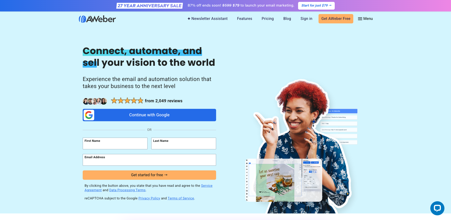 AWeber homepage screenshot