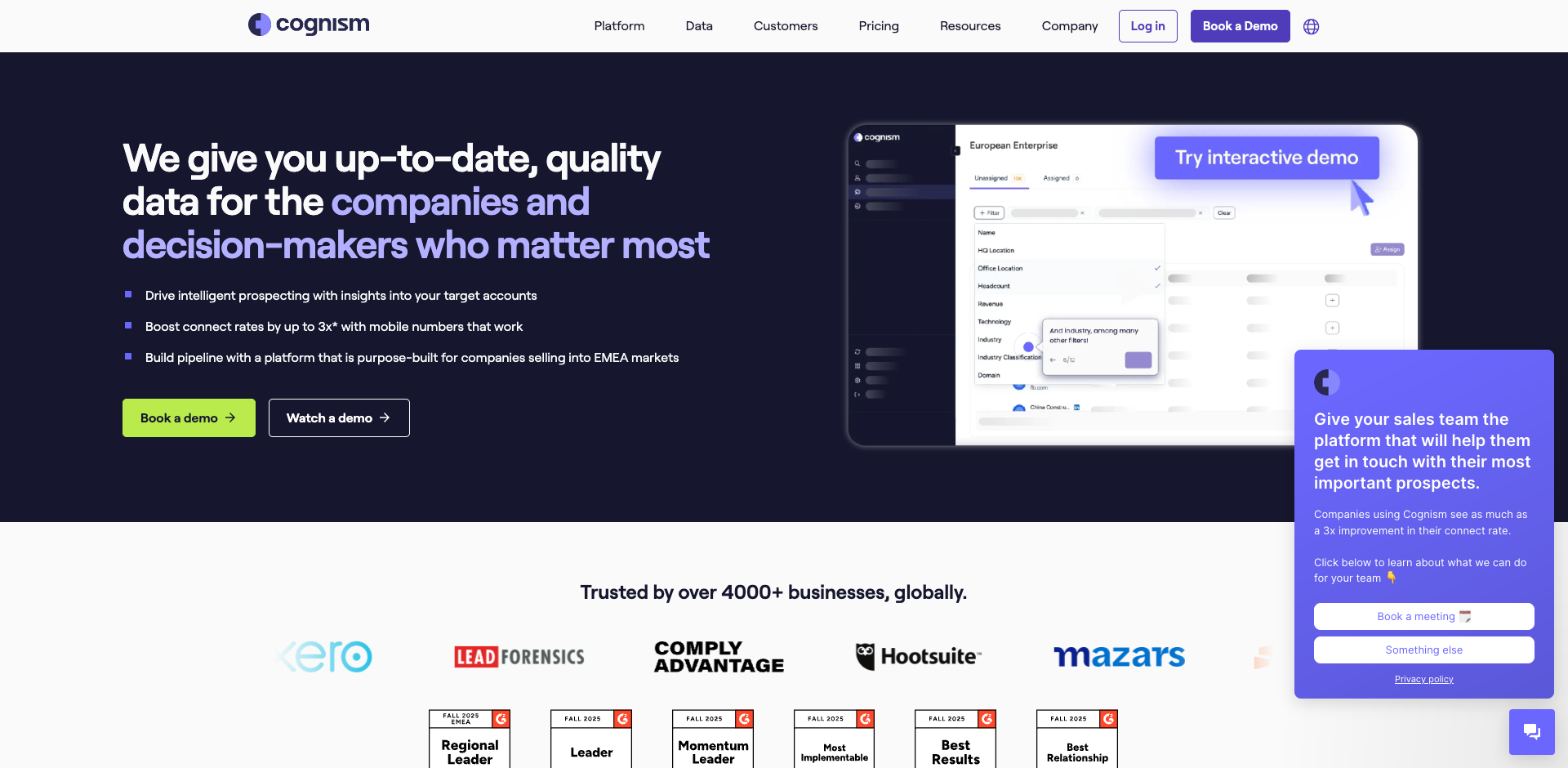 Cognism homepage screenshot