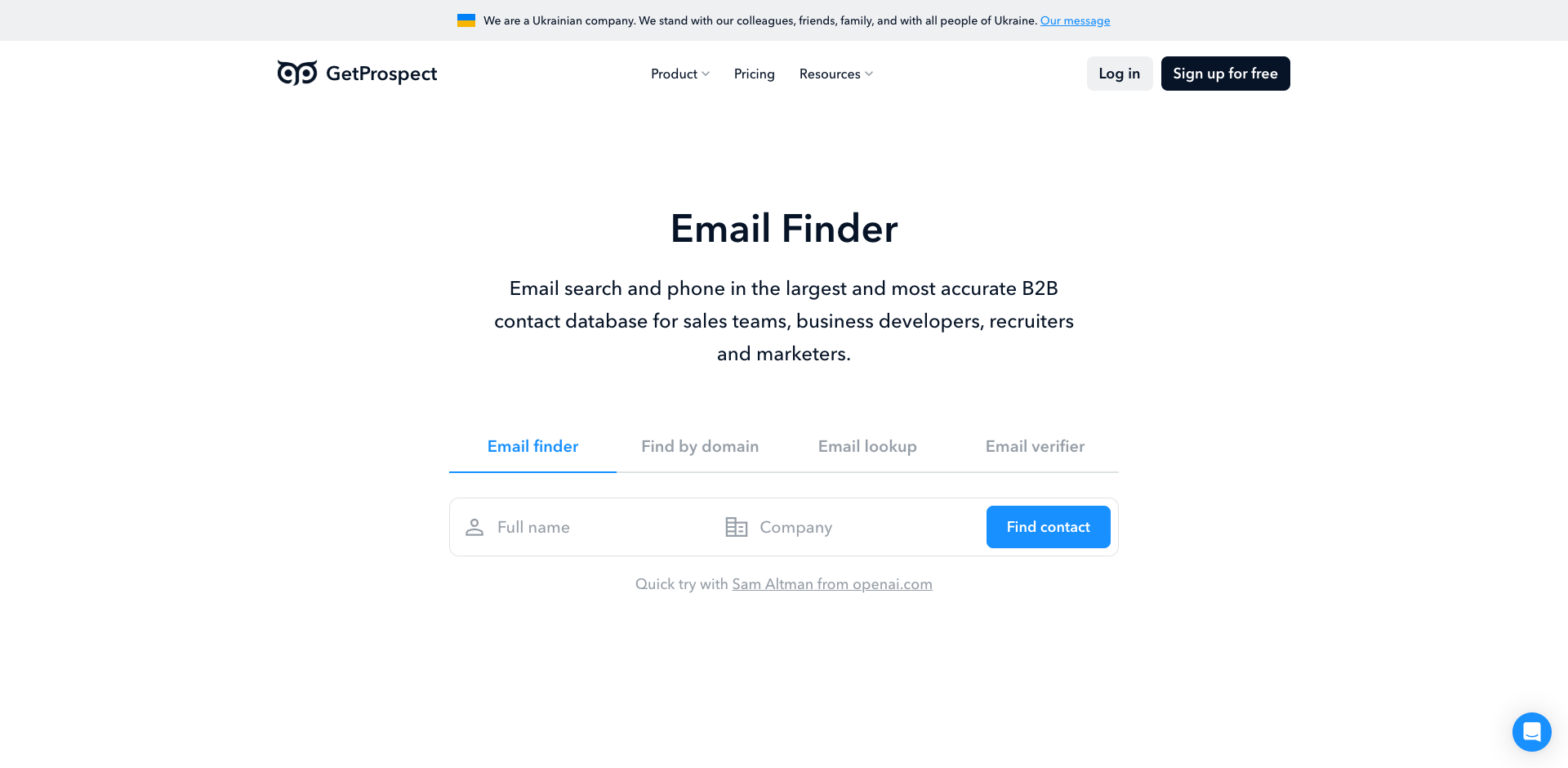 GetProspect homepage screenshot