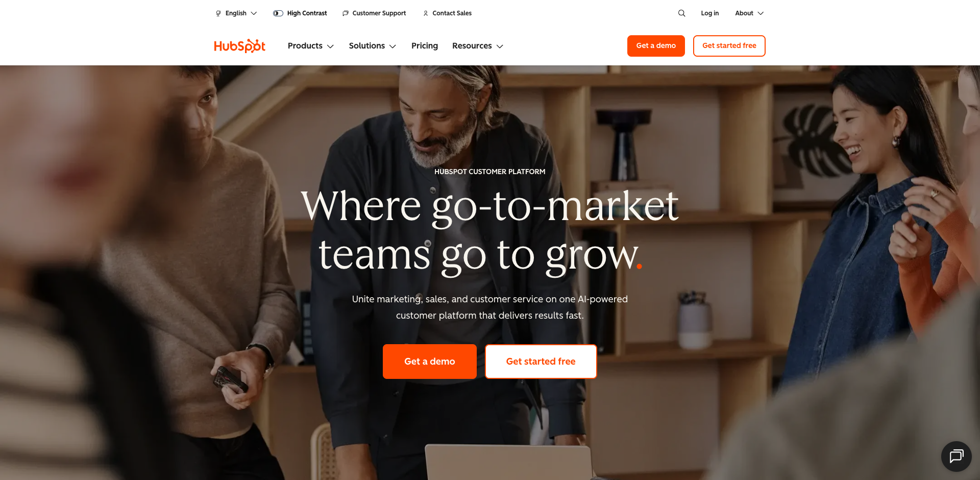 HubSpot homepage screenshot