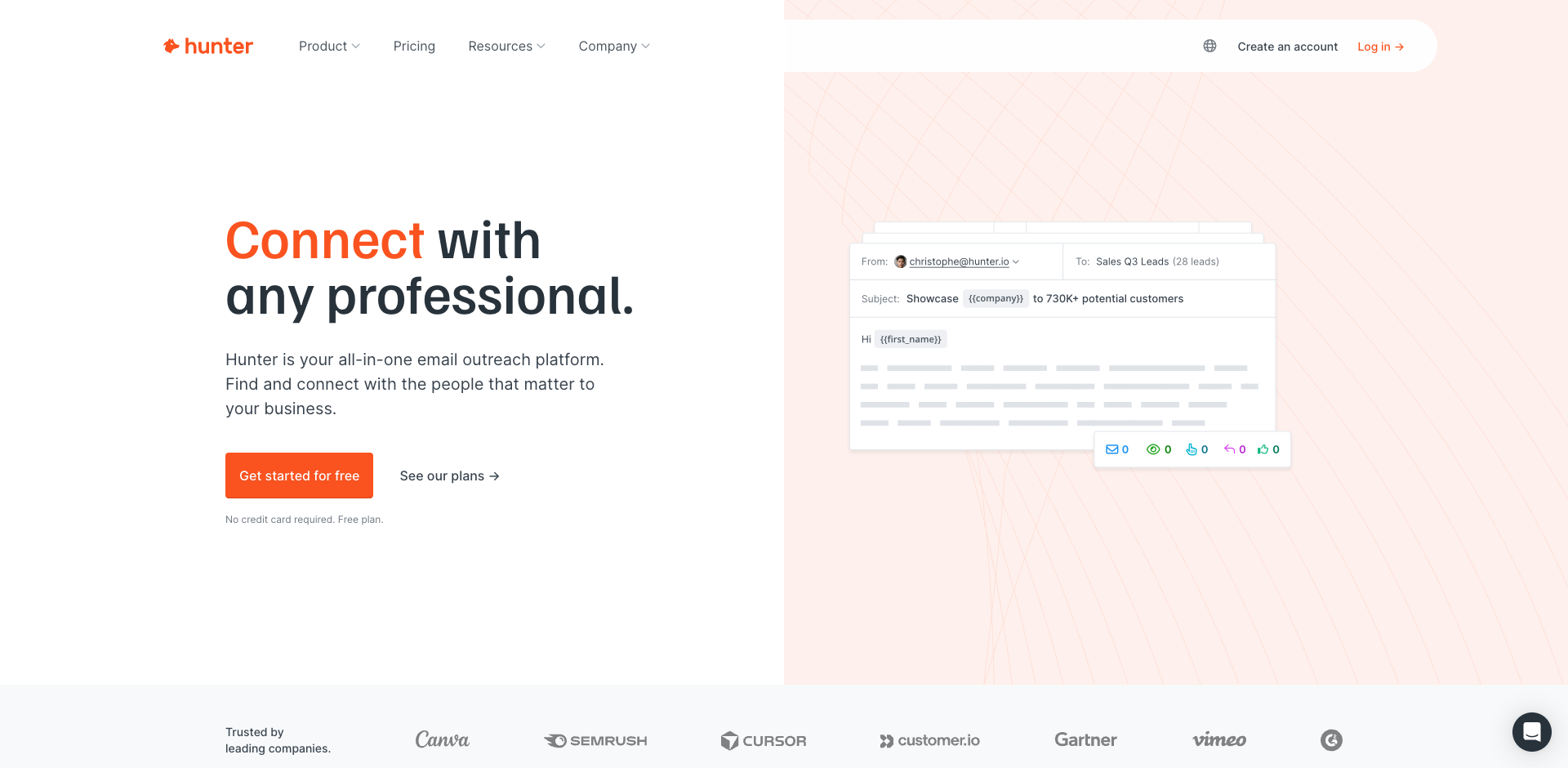 Hunter.io homepage screenshot