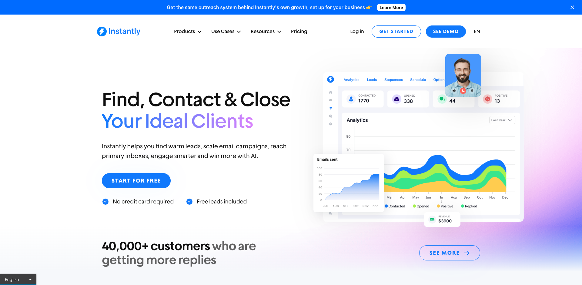 Instantly homepage screenshot