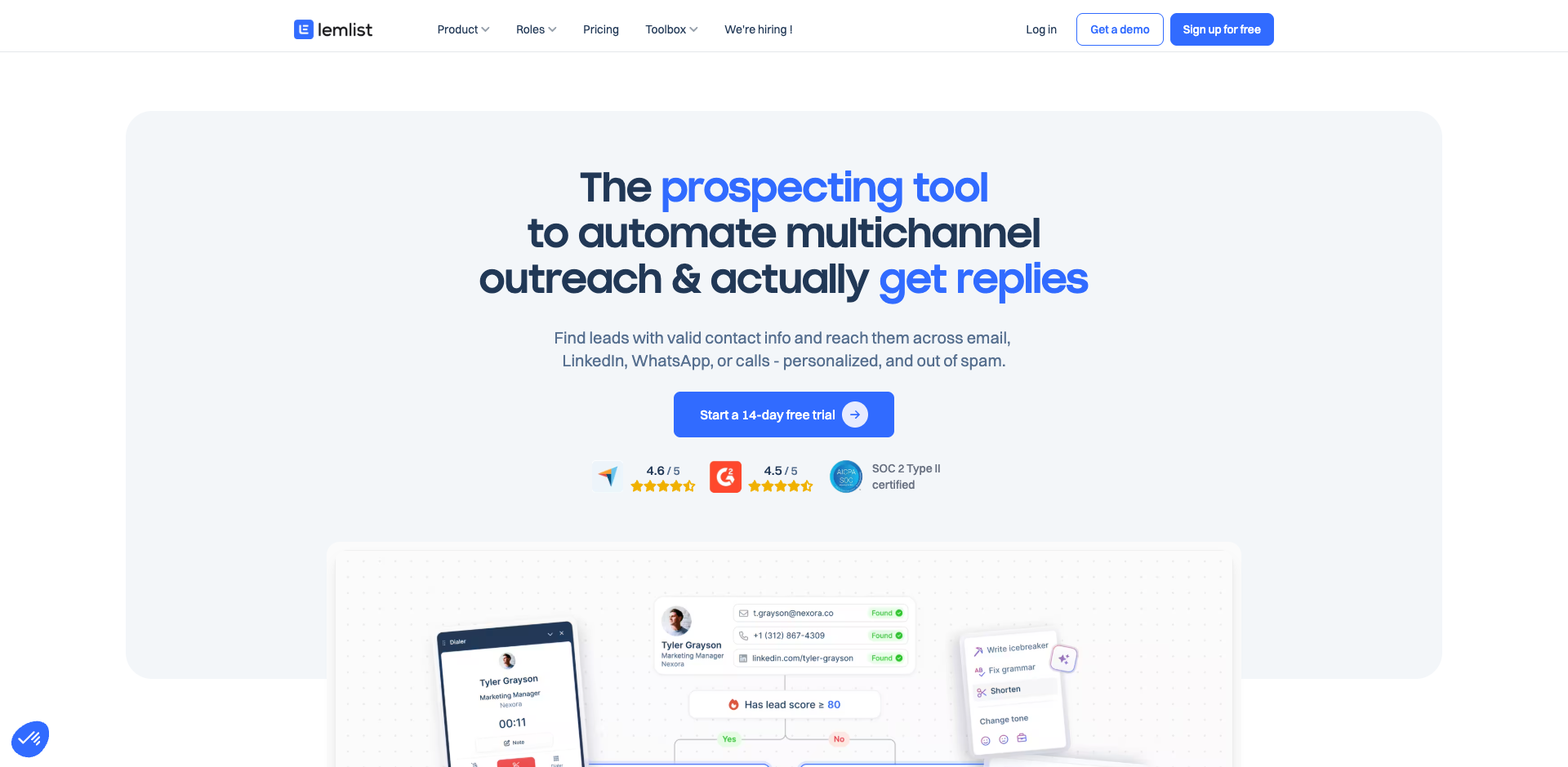 lemlist homepage screenshot
