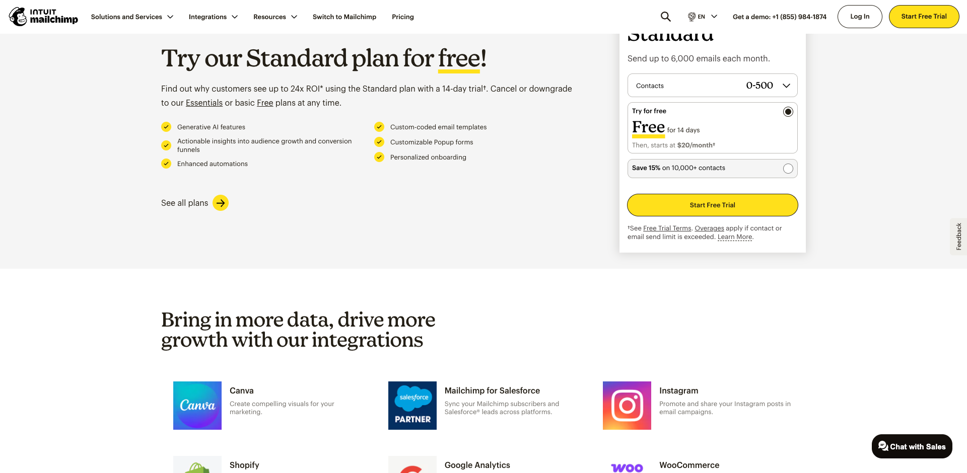 Mailchimp homepage screenshot