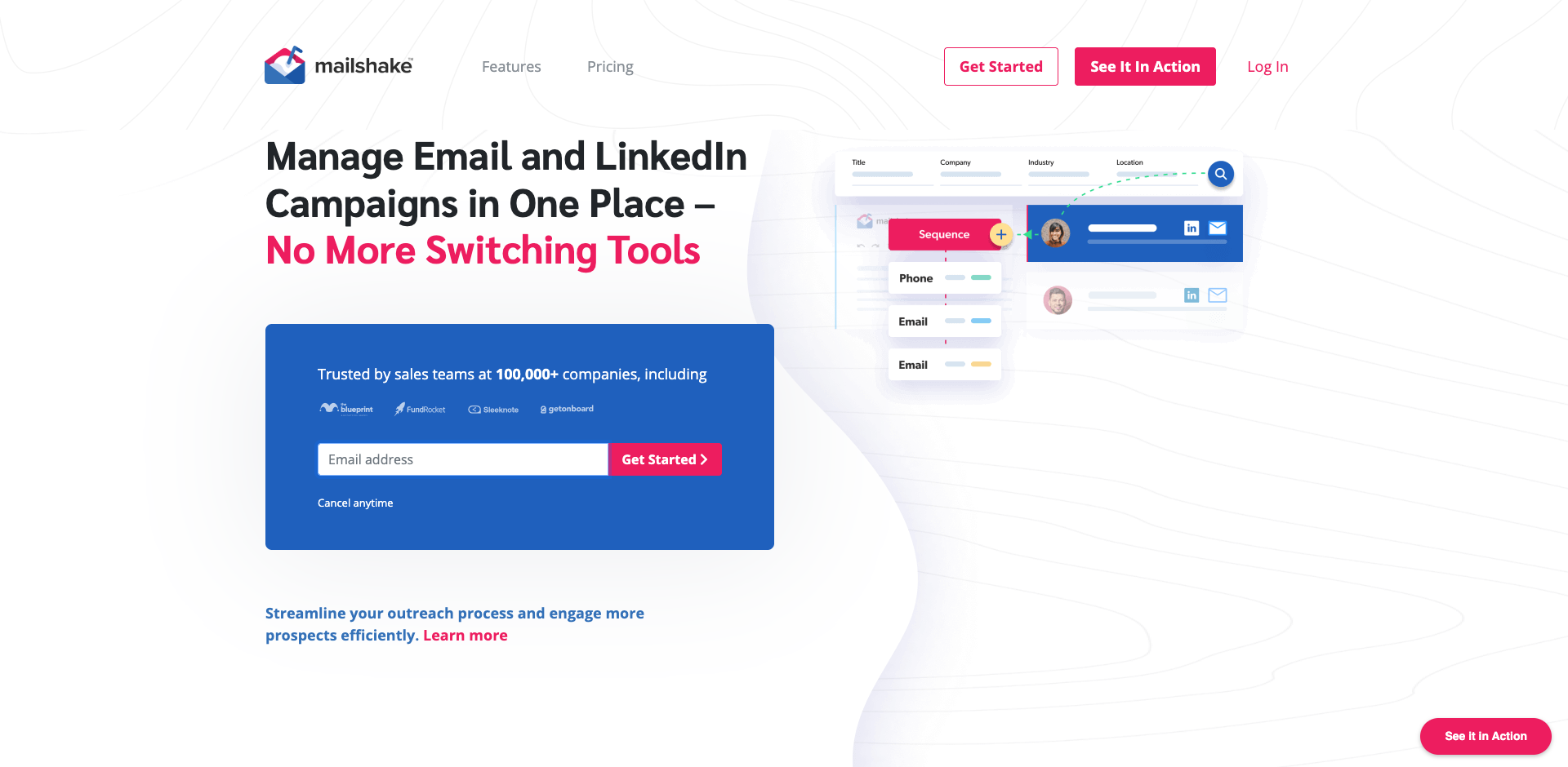 Mailshake homepage screenshot