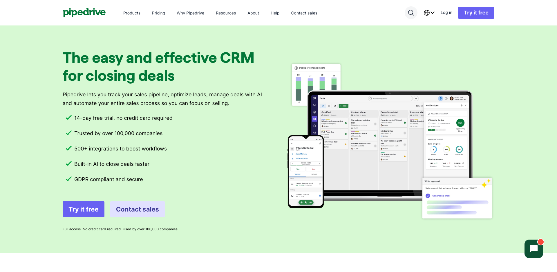 Pipedrive homepage screenshot