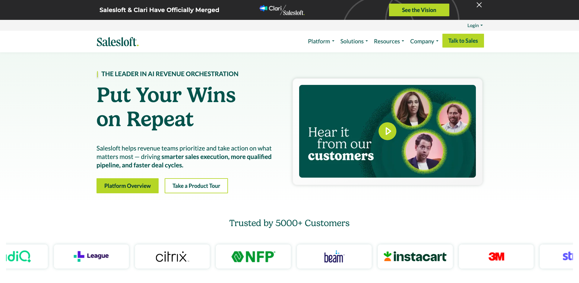 Salesloft homepage screenshot