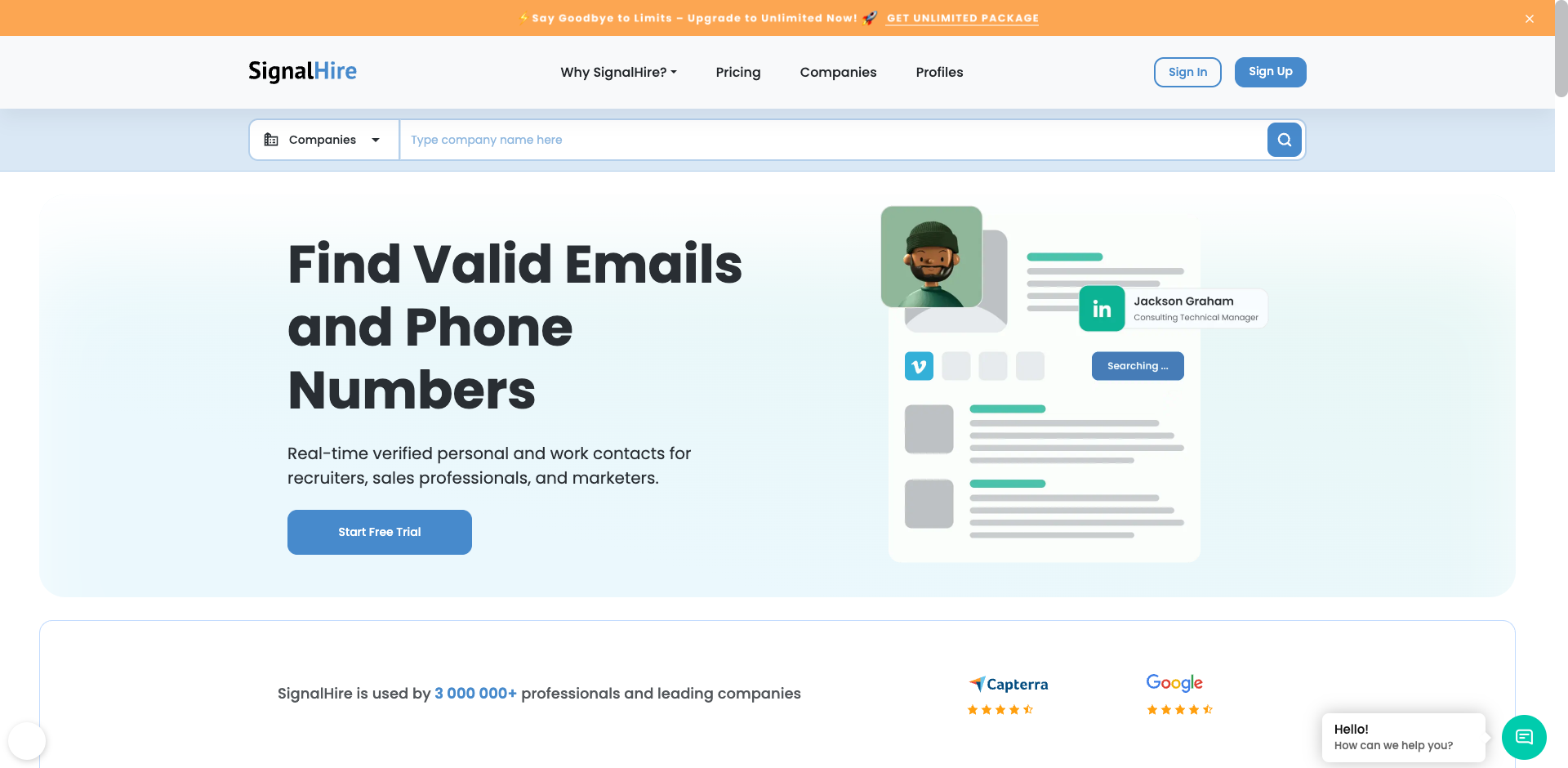 SignalHire homepage screenshot
