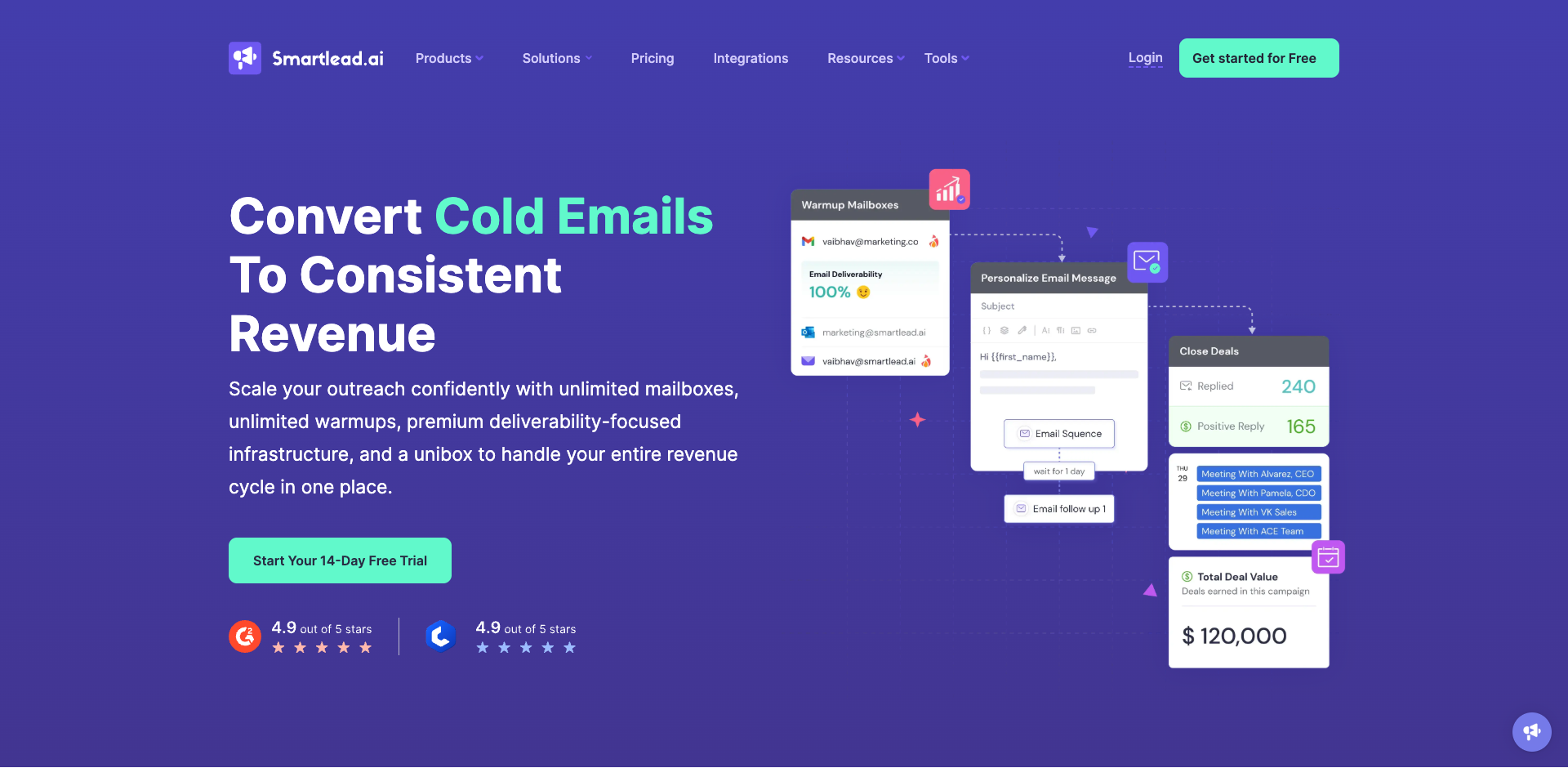 Smartlead homepage screenshot