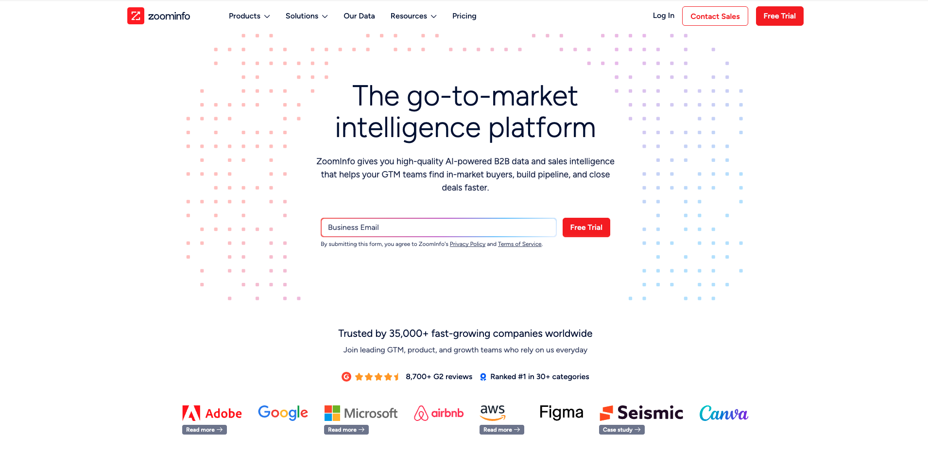 ZoomInfo homepage screenshot