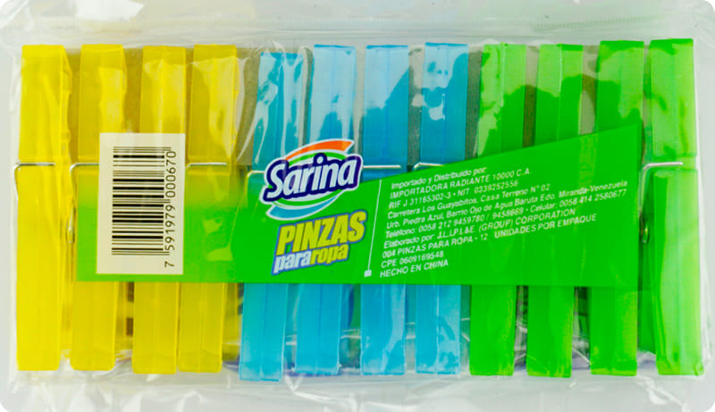 PINZAS PARA ROPA SARINA 12 PINZAS