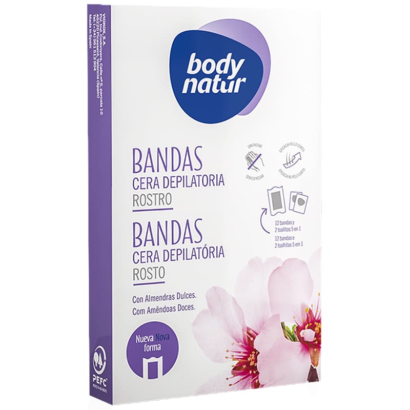 BANDAS DEPILADORAS ROSTRO ALMENDRA BODYNATUR 12 und