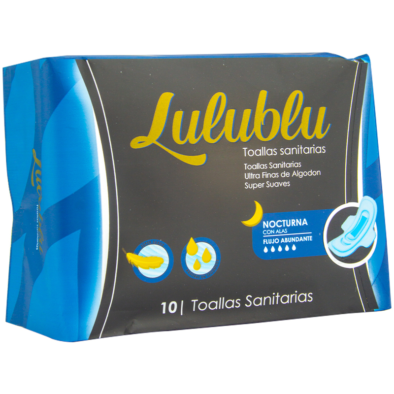 TOALLAS SANITARIAS LULUBLU NOCTURNAS 10 UND