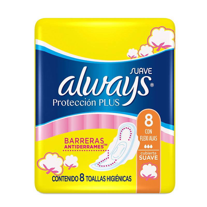 TOALLAS ALWAYS SUAVE PROTECCION PLUS  8 UNIDADES