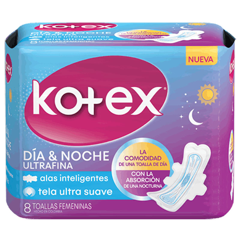 TOALLA FEMENINA KOTEX DIA & NOCHE 8UND