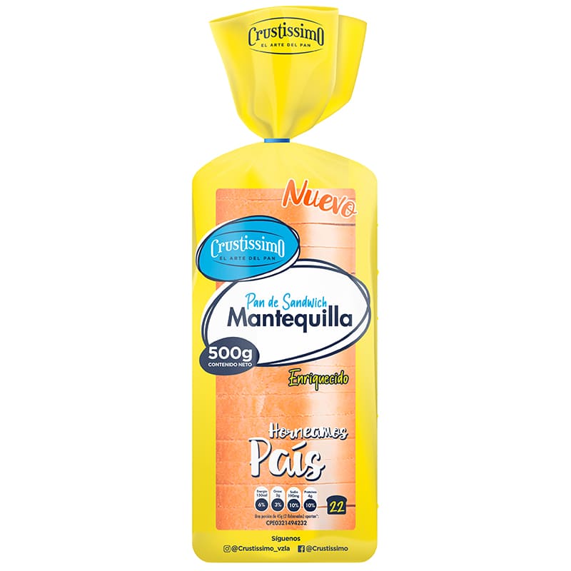 Pan de Sandwich Crustissimo Con Mantequilla 500gr