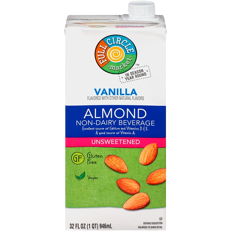 LECHE DE ALMENDRA SABOR VAINILLA SIN AZÚCAR FULL CIRCLE 946 ML