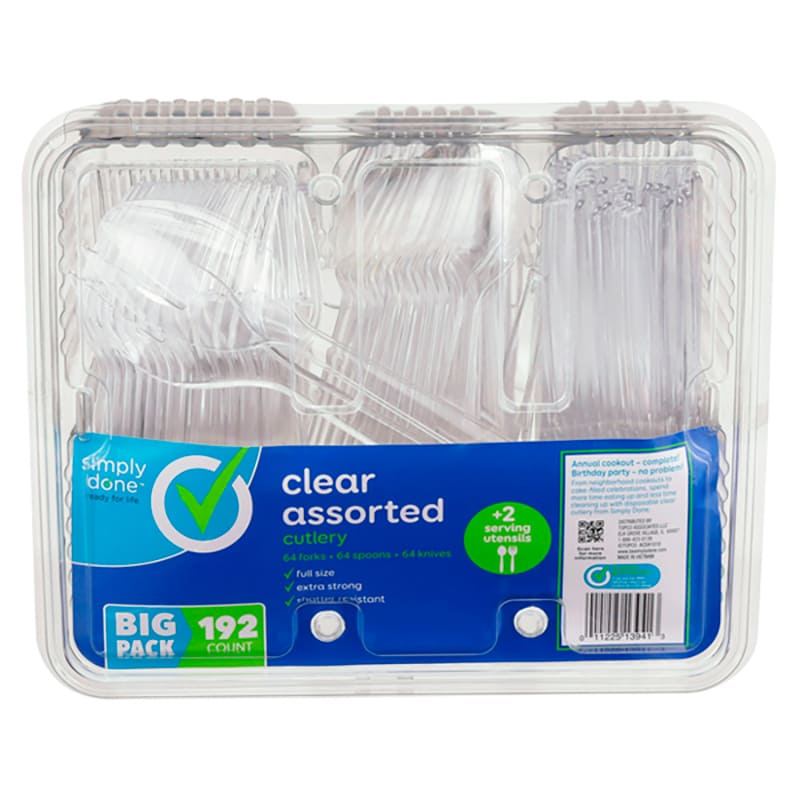 CUBIERTOS DE PLÁSTICO TRANSPARENTE SIMPLY DONE 192 UND