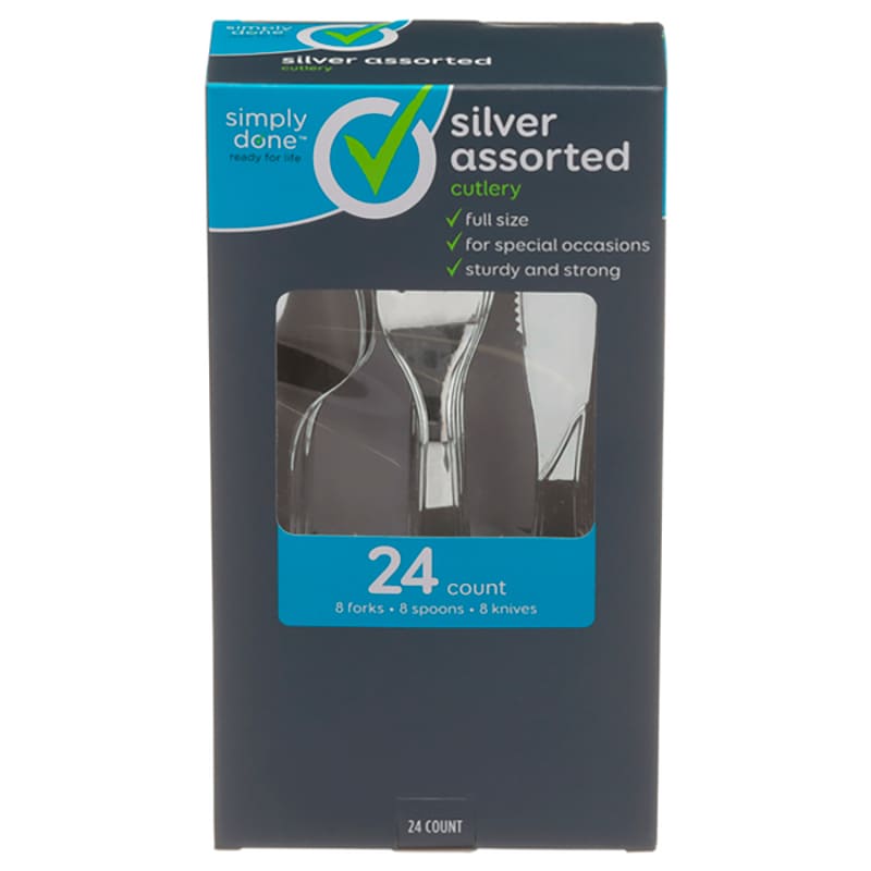 CUBIERTOS DE PLÁSTICO PLATEADO SIMPLY DONE 24 UND
