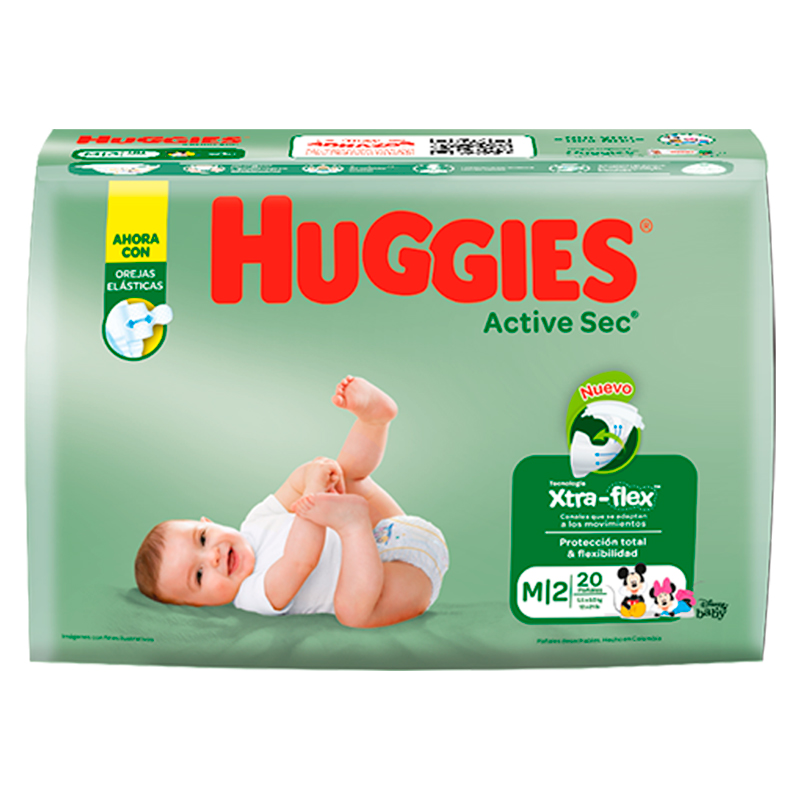 PAÑALES HUGGIES BEBE TALLA M 20 UND