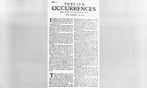 Publick Occurrences Both Forreign and Domestick