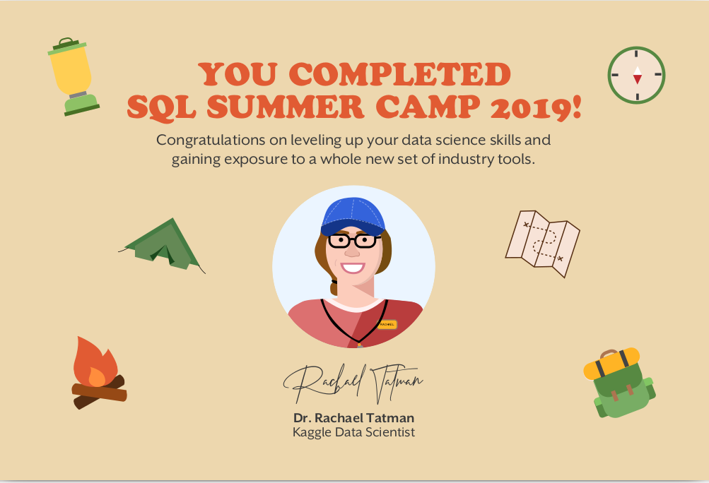 Certificate Of Sql Summer Camp 2019 Data Science And Machine Learning Kaggle
