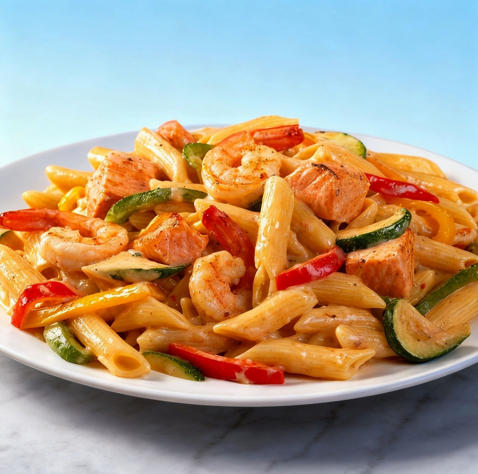 Surf & Turf Pasta (Salmon and Shrimp)