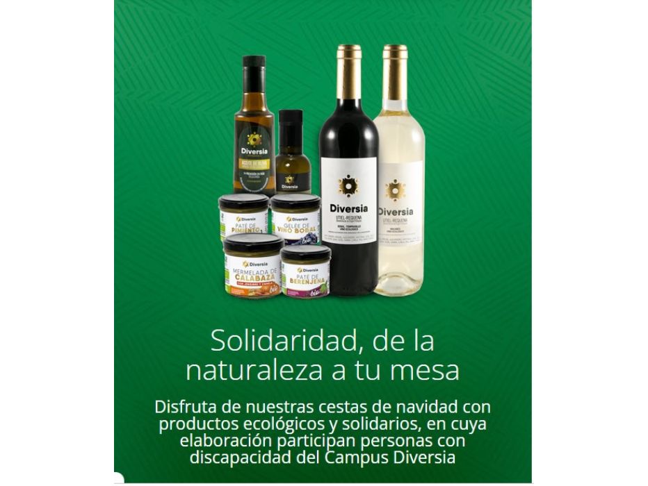 Presentación de Productos agoalimentario solidarios y ecosostenibles para navidad: vino, aceite, pates vegetales y mermelada