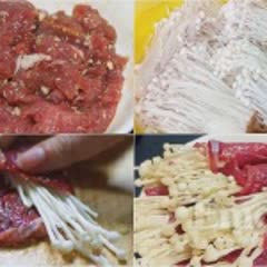 Cách làm bò cuộn nấm kim châm nướng