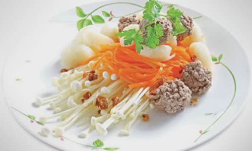 Cách làm Thịt Bò Viên Xào Nấm Kim Châm đơn giản cho bà bầu