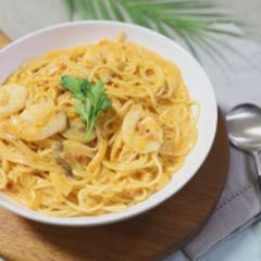 Cách làm Spaghetti Tôm Sốt Cà Chua nước cốt dừa, béo ngon