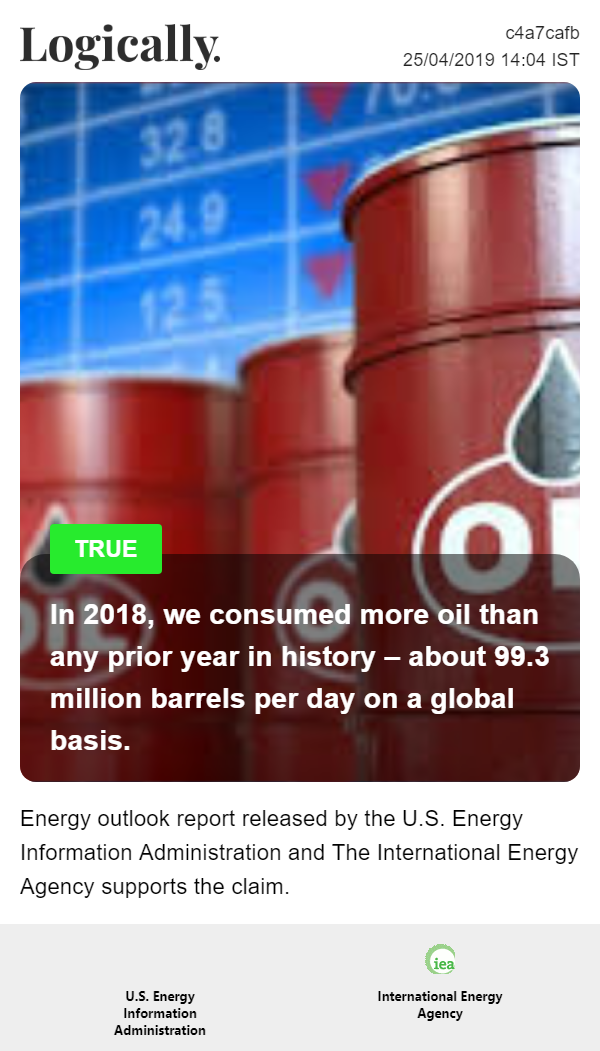 In 2018, we consumed more oil than any prior year in history – about 99.3 million barrels per day on a global basis.