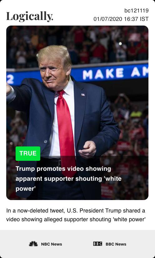 Trump promotes video showing apparent supporter shouting 'white power'