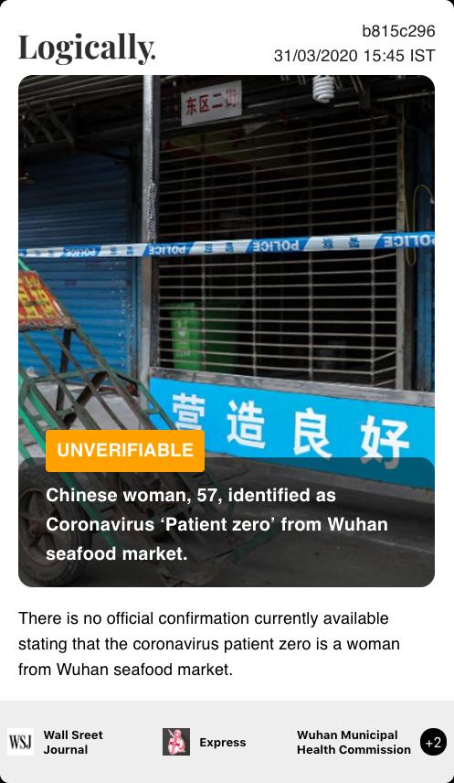 Chinese woman, 57, identified as Coronavirus ‘Patient zero’ from Wuhan seafood market.
