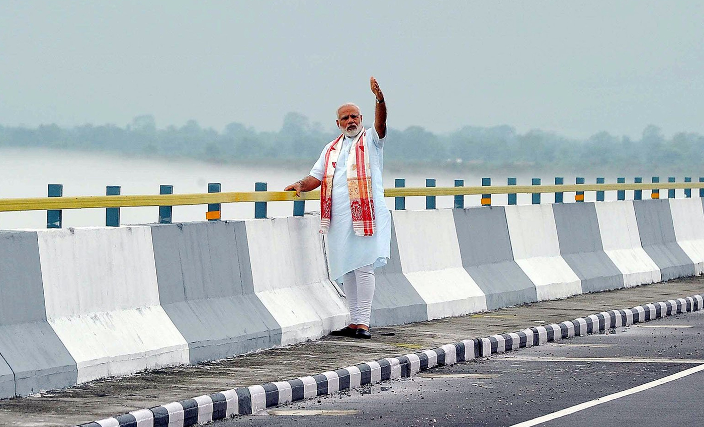Multiple images show Indian PM Narendra Modi inaugurating an underwater tunnel underneath the Brahmaputra river in Assam.