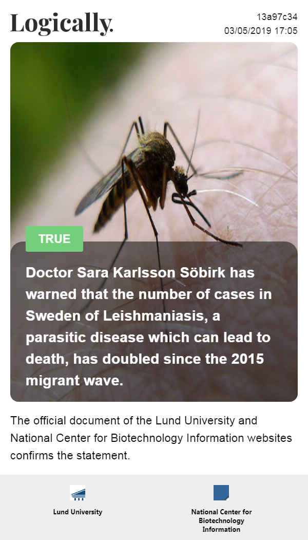 An infectious diseases doctor has warned that the number of cases in Sweden of Leishmaniasis, a parasitic disease which can lead to death, has doubled since the 2015 migrant wave.