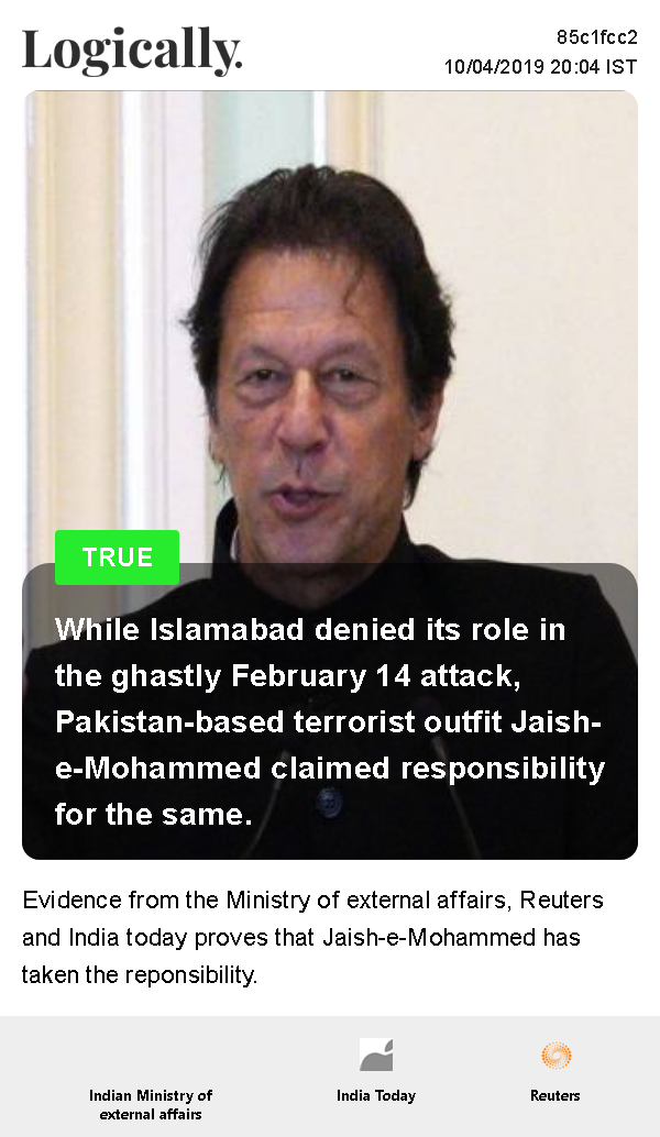 While Islamabad denied its role in the ghastly February 14 attack, Pakistan-based terrorist outfit Jaish-e-Mohammed claimed responsibility for the same.
