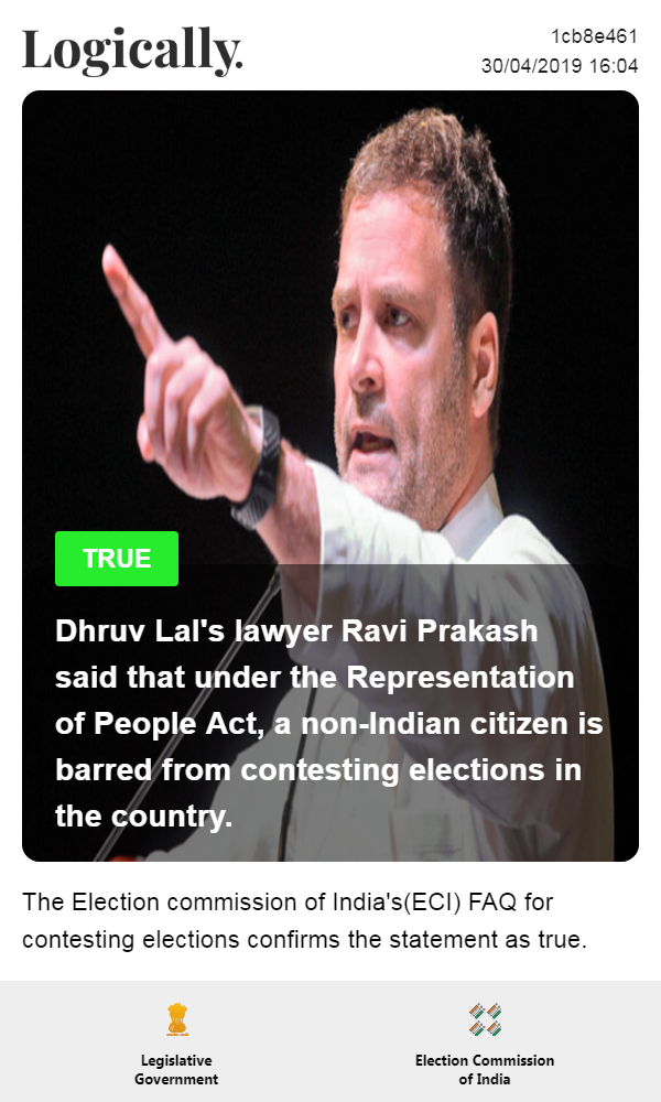 Ravi Prakash said that under the Representation of People Act, a non-Indian citizen is barred from contesting elections in the country.