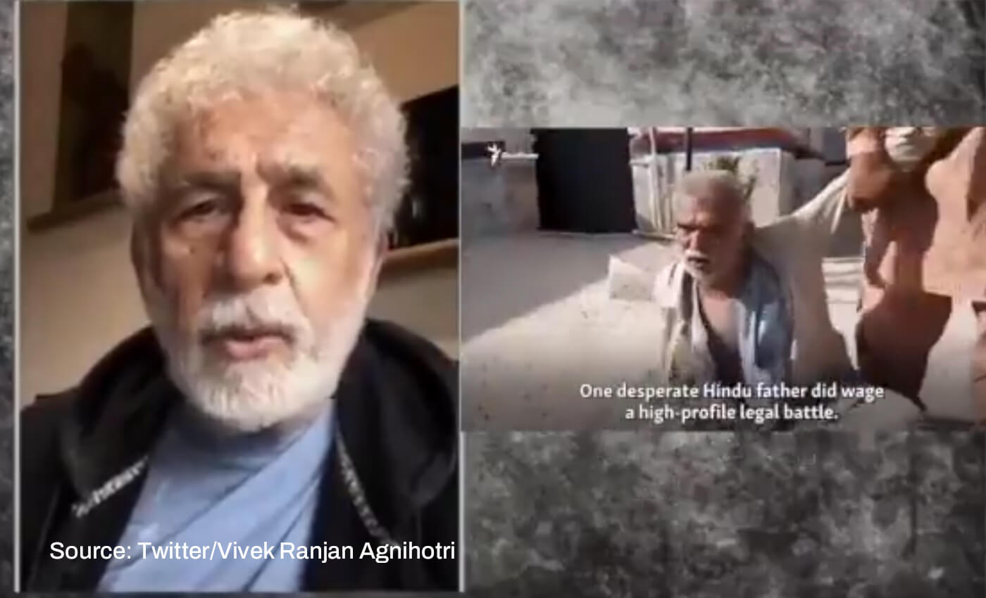 Naseeruddin Shah recited a poem for a video depicting violence by Muslims against Hindus.