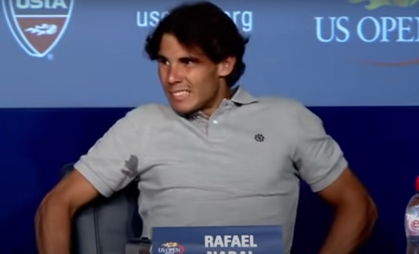 False: A video shows tennis ace Rafael Nadal collapsing at a press conference due to side effects from the COVID-19 vaccine. False: A video shows tennis ace Rafael Nadal collapsing at a press conference due to side effects from the COVID-19 vaccine.
