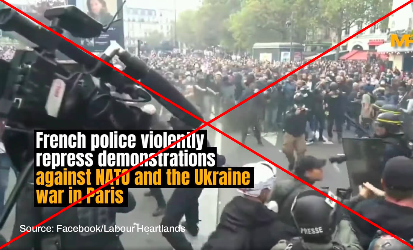 A video shows protests against NATO and the Russia-Ukraine war were held in France.