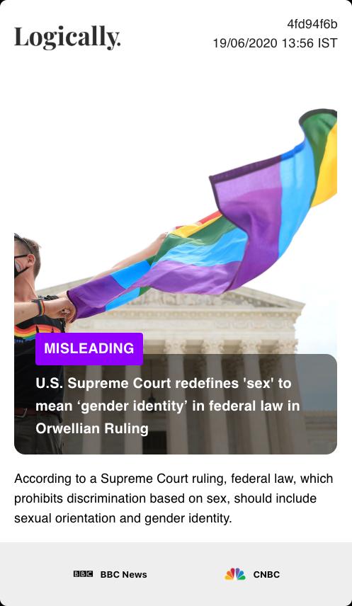 U.S. Supreme Court redefines 'sex' to mean ‘gender identity’ in federal law in Orwellian Ruling