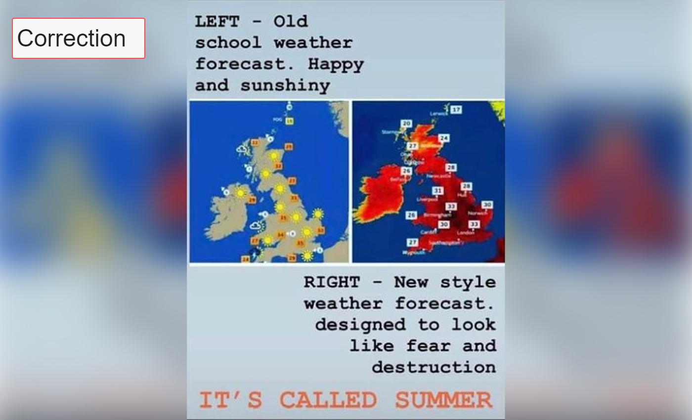 False: The new weather forecast map from the Met Office is intended to  cause panic about climate change.