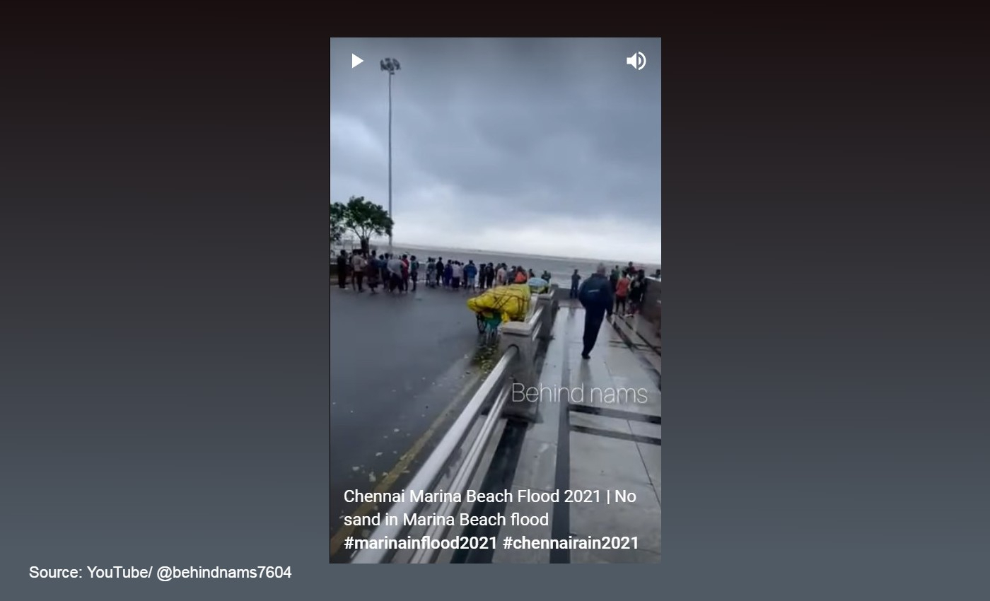 The video shows Marina Beach in Chennai during the recent Cyclone Mandous.