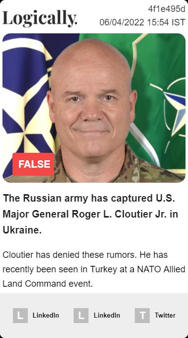 The Russian army has captured U.S. Major General Roger L. Cloutier Jr. in Ukraine.