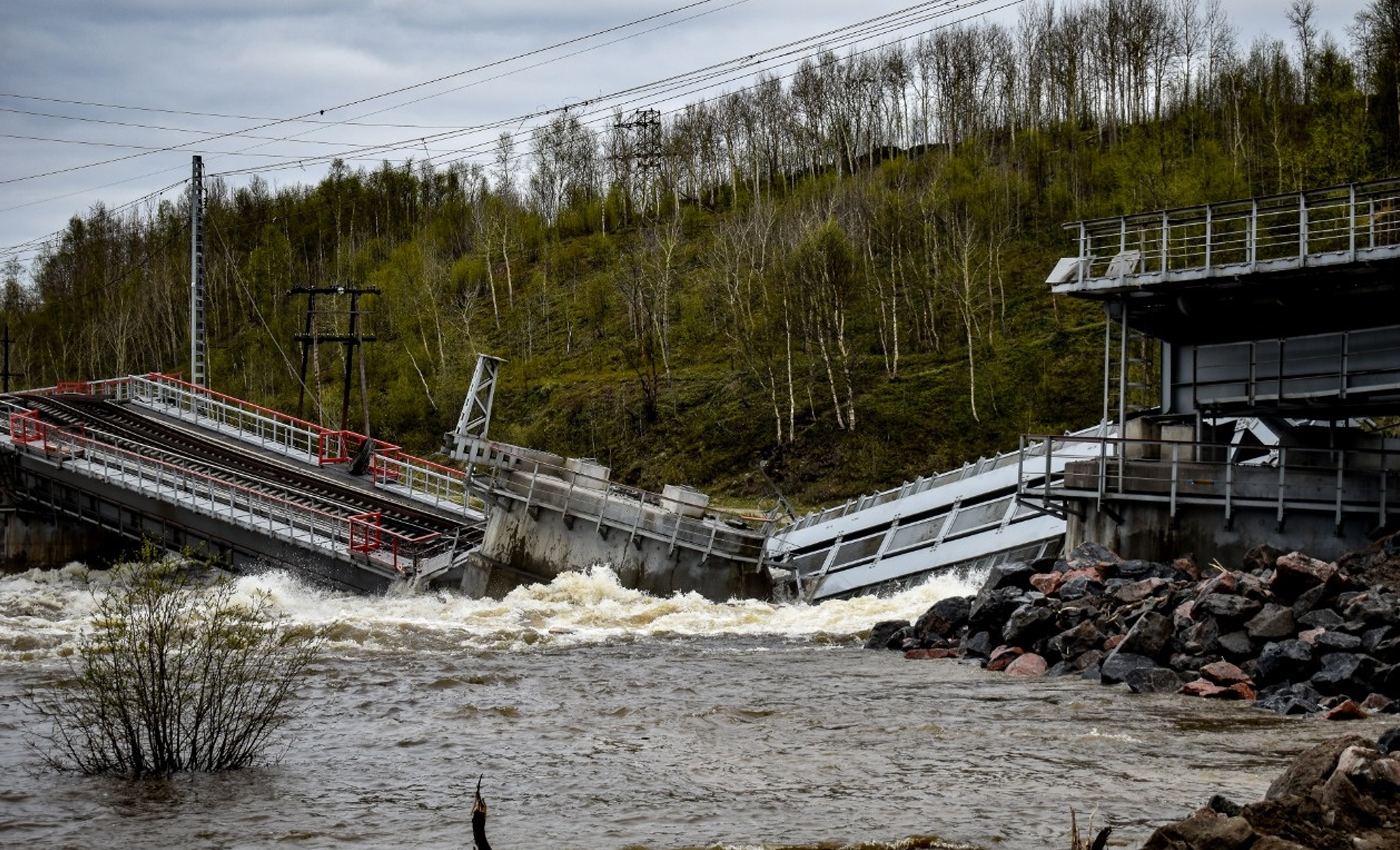 This image shows a bridge that was destroyed in the Kursk region in Russia on May 1, 2022.
