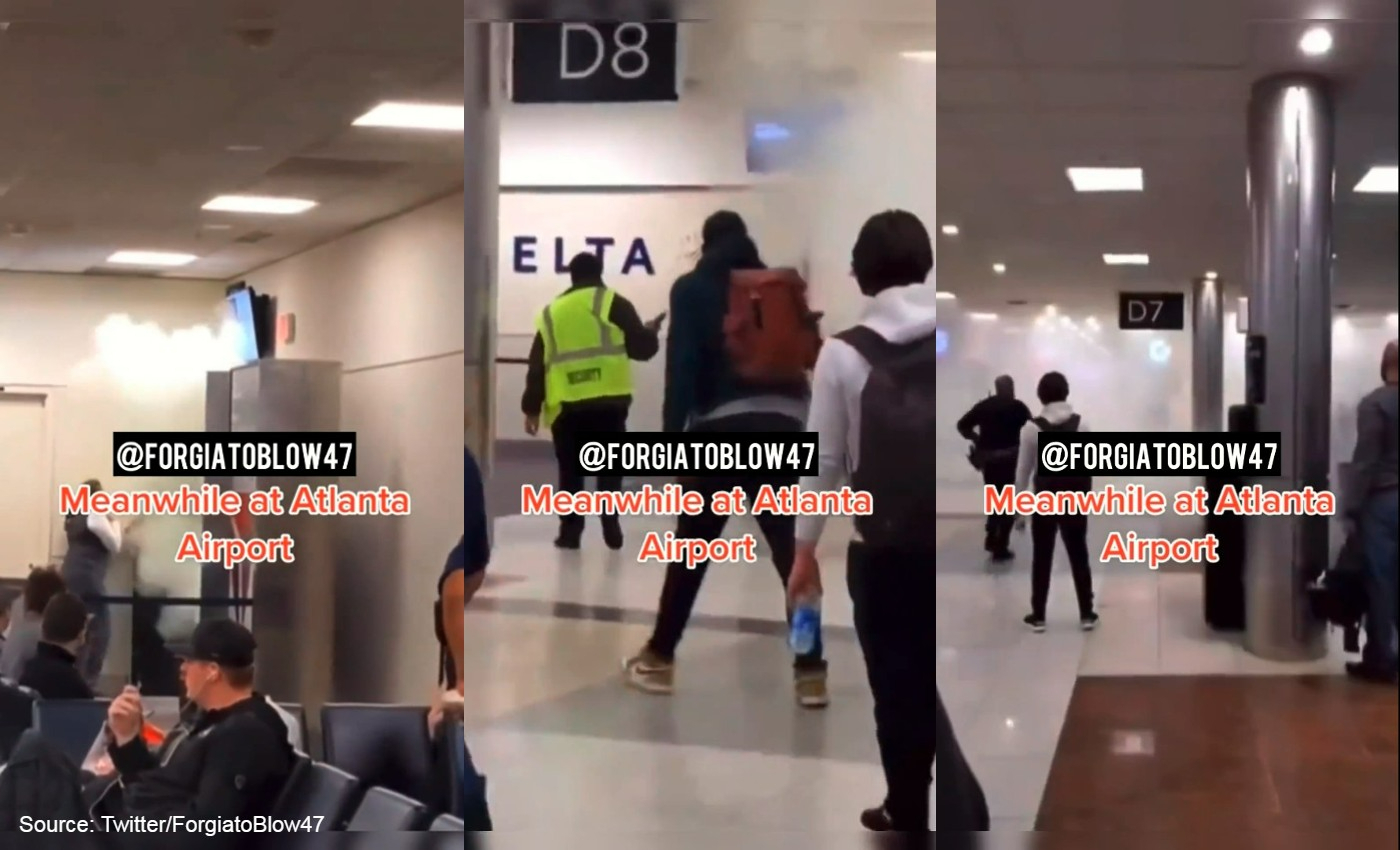 A video shows AntiFa attacking Atlanta airport on January 22, 2023.