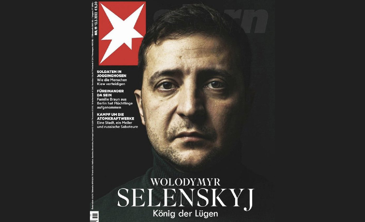 Stern magazine featured Ukrainian President Volodymyr Zelenskyy on its cover with the title "King of Lies."