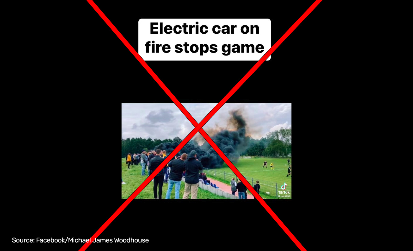Black smoke emerging from an electric car disrupted a football game.