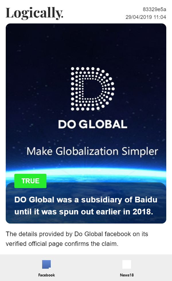 DO Global was a subsidiary of Baidu until it was spun out earlier in 2018.